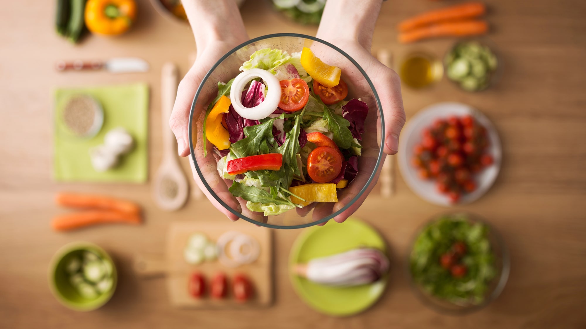 Fresh vegetables and fruit on a table with a healthy meal service in DC